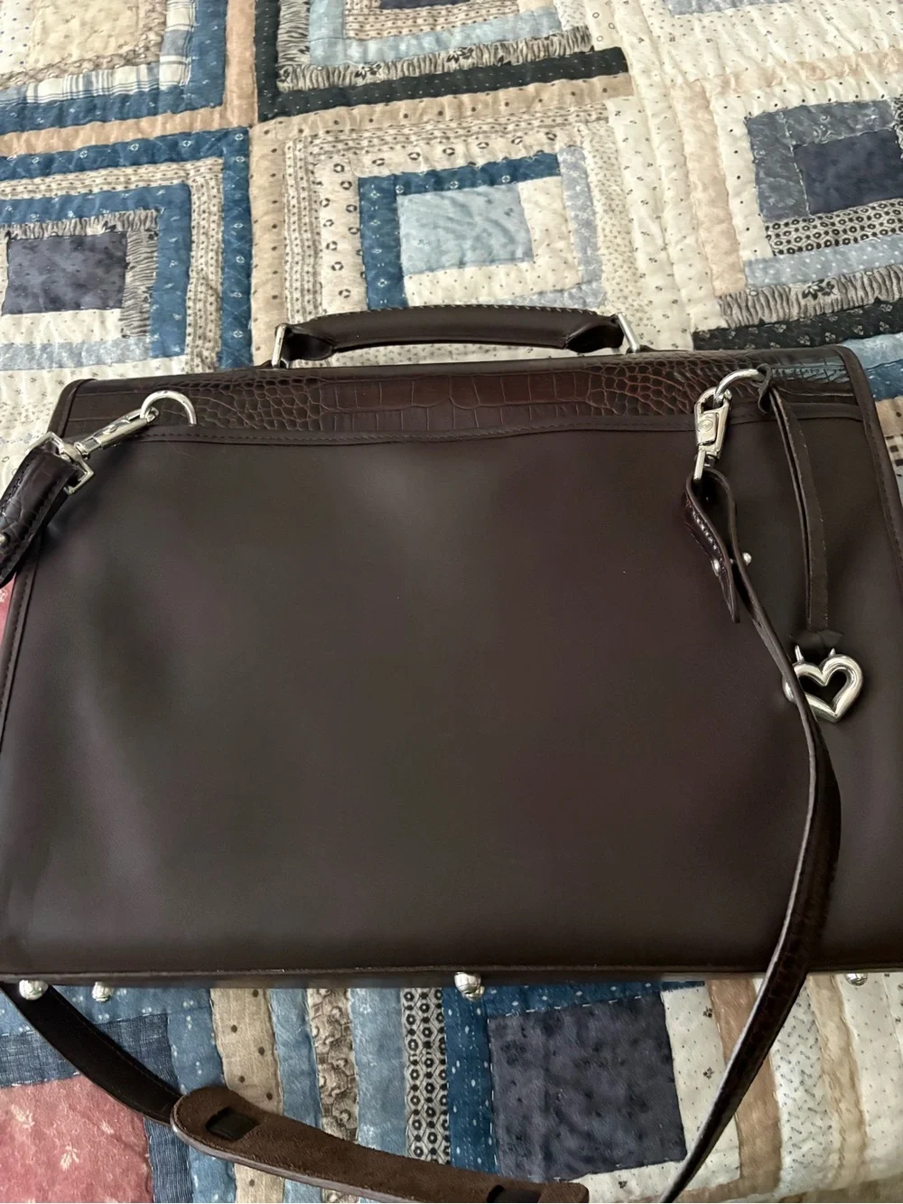 Brighton Dark Brown Croc-Embossed Leather Laptop Bag